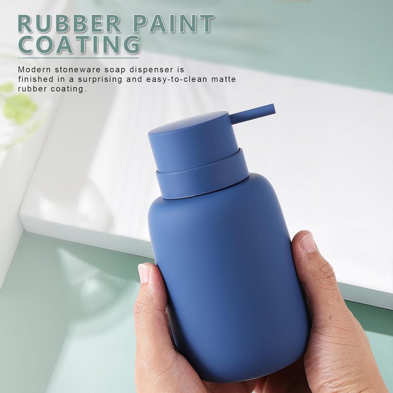 YDSluock Blue Soap Dispenser Bathroom,Ceramic Soap Dispenser Lotion Pump Dish Soap Dispenser for Kitchen,16oz Refillable Liquid Hand Wash Dispenser for Bathroom (Rubber Paint) - Image 2